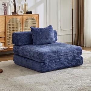 TIRAMISUBEST Convertible Floor Single Sofa, Chenille Fabric Upholstered Chaise Lounge, Folding Sleeper Sofa Bed - 1 of 4
