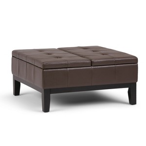Lancaster Square Coffee Table Storage Ottoman Chocolate Brown Faux Leather - Wyndenhall