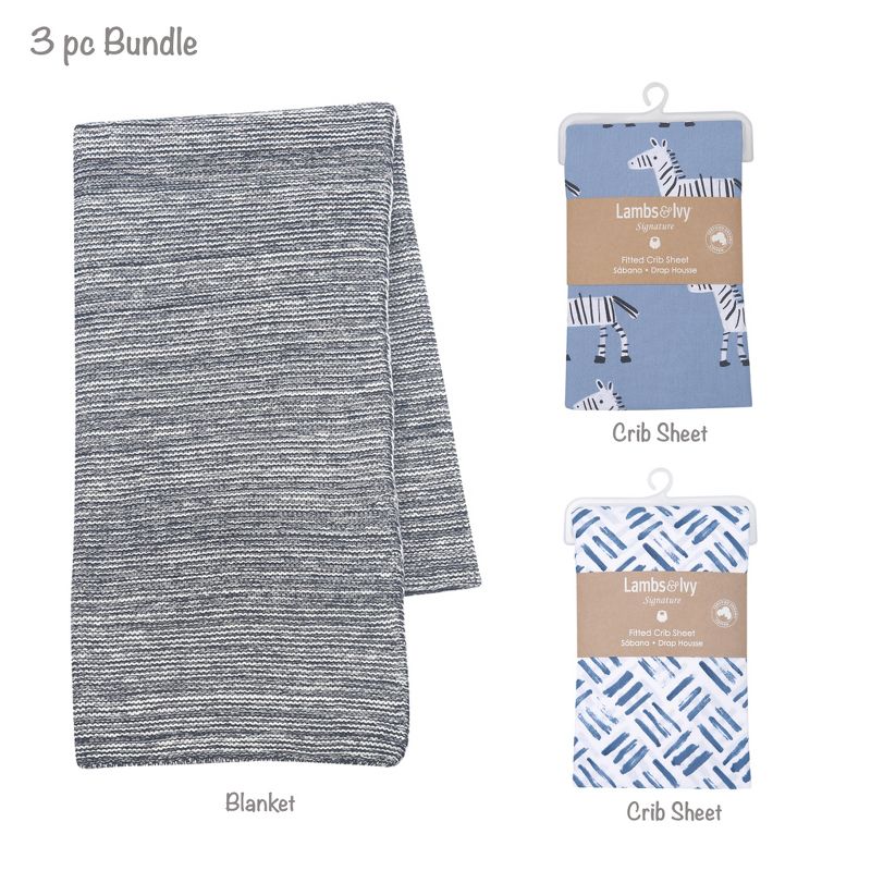 Lambs & Ivy 3-Piece Navy Blue Zebra/Crosshatch Organic Crib Bedding Set Bundle, 2 of 8