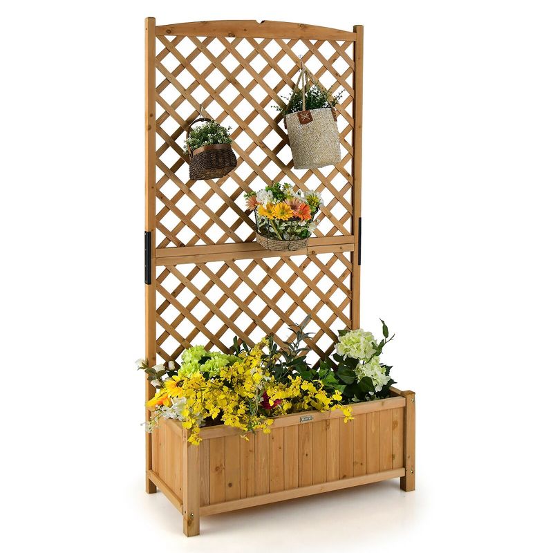 Tangkula 71" Tall Raised Garden Bed Wooden Planter w/ Trellis for Flower Climbing Plant, 1 of 11