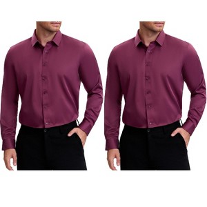 INSPIRE CHIC Men's Point Collar Long Sleeve Button Down Solid Color Formal Dress Shirts 2 Packs - 1 of 4