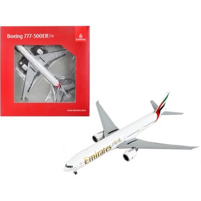 Boeing 777-300ER Commercial Aircraft with Flaps Down White with Striped Tail 1/400 Diecast Model Airplane by GeminiJets