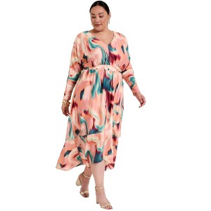 June + Vie by Roaman's Women's Plus Size Ruffled Dolman Sleeve Maxi Dress - 1 of 4