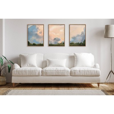 Sylvie Clouds Triptych Framed Canvas Wall Art Set in Gold