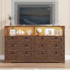 Homhougo Dresser for Bedroom, Large Dresser with 6 Drawer, 55 Inch Tv Stand Dressers, Wide Dressers & Chests of Drawers Antique Dark Color - 3 of 4
