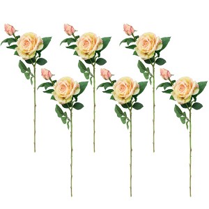 Northlight Real Touch™ Cream and Pink Artificial Rose Stems, Set of 6 - 26" - 1 of 4