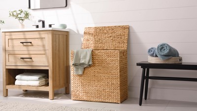 Espresso Brown Wicker Double Laundry Hamper with Lid