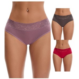 INSPIRE CHIC Women's Lace Mid Waisted Soft Breathable Briefs Underwear 3 Packs - 1 of 4