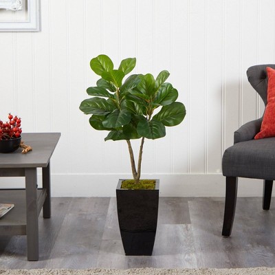 3-Foot Faux Fiddle Leaf Fig Tree in Black Planter