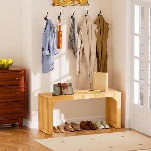 Vynxaria 35" Solid Wood Entryway Bench: Stylish & Sturdy Seating - 1 of 4