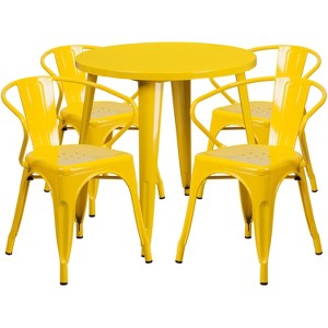 Flash Furniture Commercial Grade 30" Round Metal Indoor-Outdoor Table Set with 4 Arm Chairs - 1 of 4