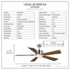 Urban Ambiance Luxury Transitional Ceiling Fan,  14.875''H x 56''W,  Brushed Nickel Finish, UHP9320 - 3 of 4