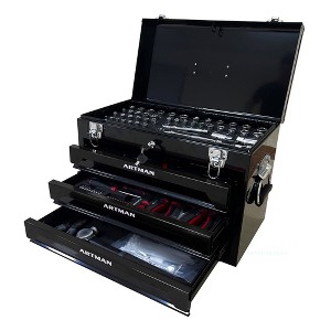 3 Drawers Tool Box With Tool Set,Top Storage, Metal Toolbox Portable Tool Chest Organizer,Lockable With Ball-Bearing Drawer Slides - 1 of 4