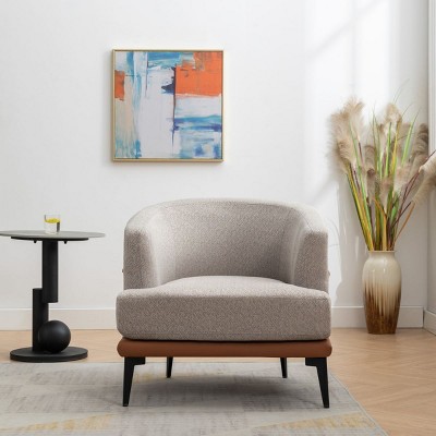 Upholstered Round Armchair,Modern Two-tone Barrel Fabric Chair for Living Room Bedroom Reading Room-Cuddlewood