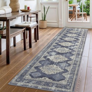 Rugs for Living Room Boho Medallion Area Rug Printed Kitchen Rugs Soft Low Pile Faux Wool Washable Floor Carpet Accent Rug - 1 of 4