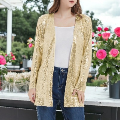 Женские кардиганы Anna-Kaci Women's Sequin Fashion Jacket Open Front Coat Blazer Party Cocktail Outerwear Cardigan- Medium, Gold — фото 2