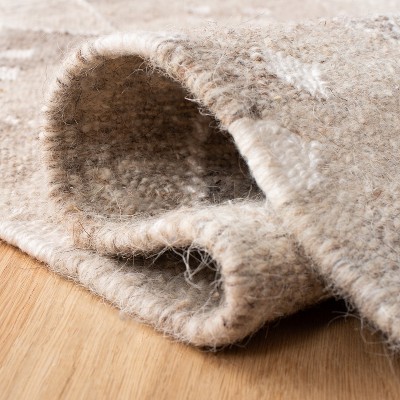 Hand-Woven Nomadic Motif Square Rug in Natural/Ivory - Wool & Viscose Blend