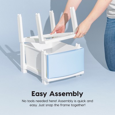 Slim White and Blue Plastic 4-Drawer Storage Cart