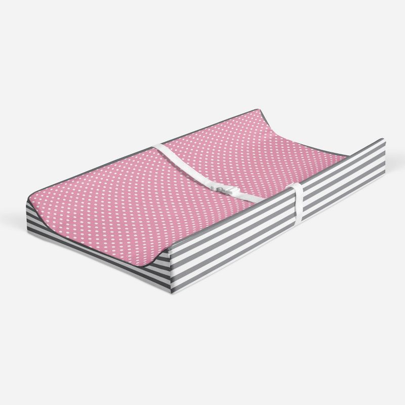 Bacati - Elephants Pink/Gray Pink Pin Dots Quilted Top Changing Pad Cover, 4 of 9