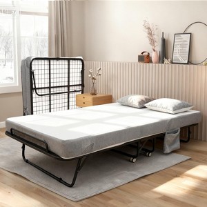 RONSHIN Folding Bed with 5" Memory Foam Mattress, Folded Bed on Wheels, Metal Frame for Guest Bedroom Office, Space Saving Roll Away Bed for Adults - 1 of 4