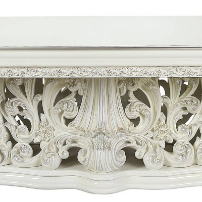 Adara Antique White Carved Wood Extendable Dining Table