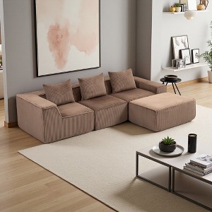 Corduroy Modular L-Shaped Sectional Sofa with Corner Design - 1 of 4