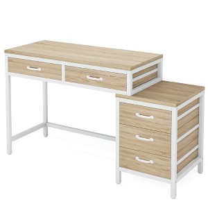 Resenkos Computer Desk, Office Desk, Study Desk,5-Drawer Computer Desk, Study Writing Table with Reversible Drawer Cabinet,Light Walnut Beige - 1 of 4
