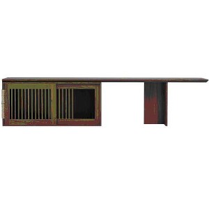 Gsluuk Mid-Century Morden Walnut Tv Stand With Extendable table Soft cushion Sliding door Cat friendly furniture - 1 of 1