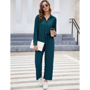 Women's Summer Casual Two-Piece Set with Wide Leg Pants and Button Down Shirt - 1 of 4