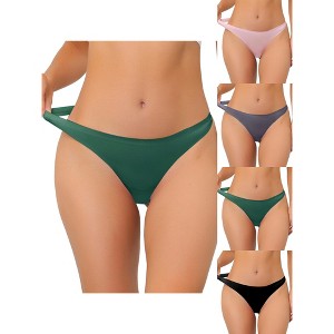 Allegra K Women's Unlined Satin Invisible Bikini 5 Packs Soft No-Show Thongs - 1 of 4