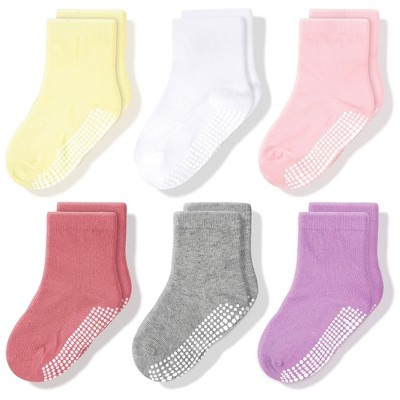 Cozyway Non-Slip Crew Grip Girls Socks, 6 Pack for Girls, Pastel Colors, 5-7 Years Old