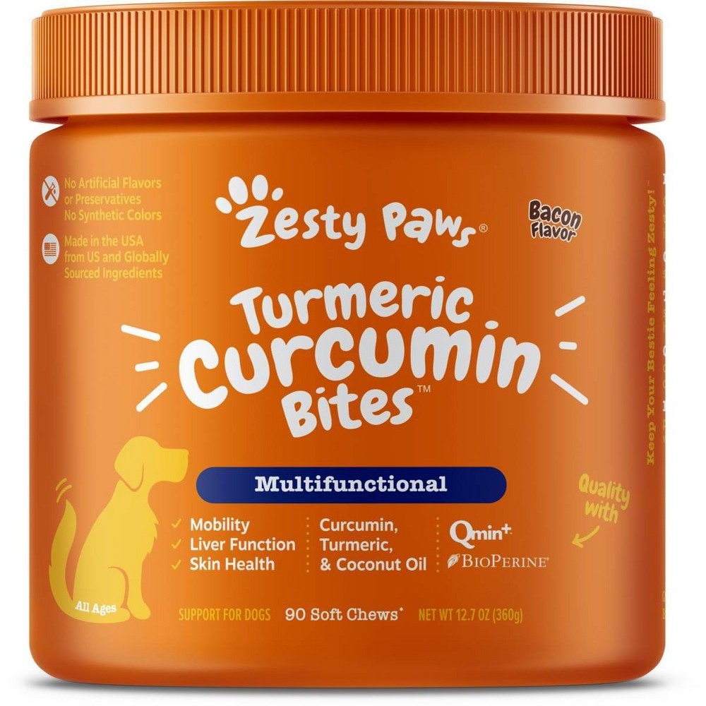 Photos - Dog Medicines & Vitamins Zesty Paws Turmeric Supplement Bites - Bacon - 90ct 