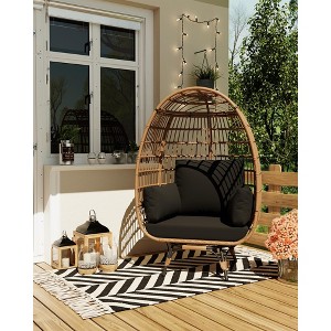 Oversized 360° Swivel Egg Chair for Outdoor, Rattan Egg-Shaped Lounger Chair with 4 Thick Cushions,350LBs Capacity PE Rattan Basket Chairs - 1 of 4