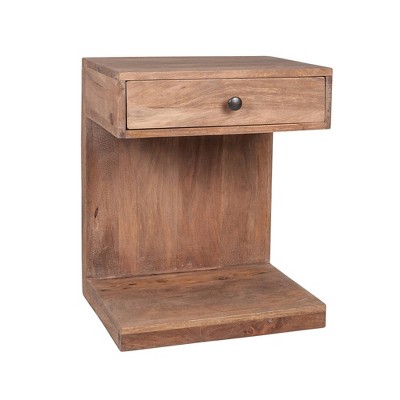 East at Main 24" Daria Mango Wood Accent Table with Drawer Sand: No Assembly, Bedroom Storage
