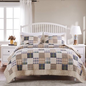 Greenland Home Fashions Oxford Quilt & Sham Set Beige/Blue - 1 of 4