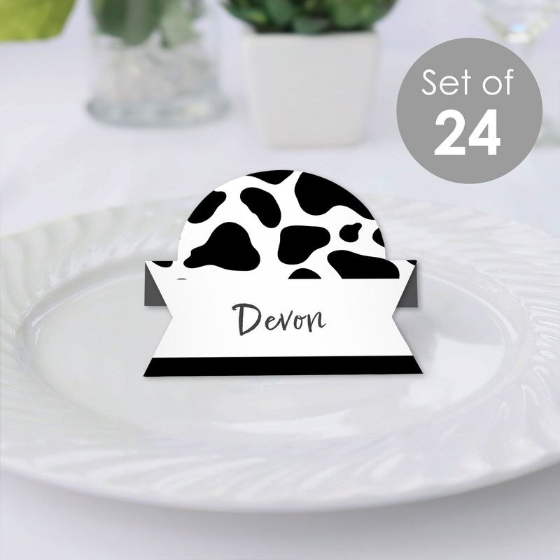 Big Dot of Happiness Cow Print - Farm Animal Party Tent Buffet Card - Table Setting Name Place Cards - Set of 24, 2 of 9