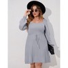 Coolmee Womens Plus Size Midi Dress Casual Square Neck Long Sleeve Drawstring Waist Casual Babydoll Sweater Dress - 3 of 4