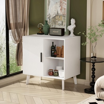 Sideboard Buffet Cabinet with Solid Wood Feet, 1 Door & 2 Shelves, Modern Accent Storage for Dining Room, Hallway