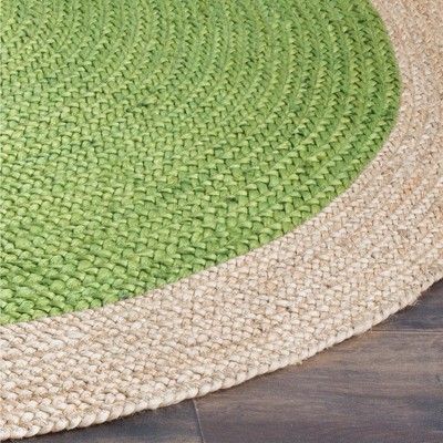 Green and Natural Round Braided Jute Rug, 5 ft