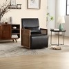 360° Swivel Accent Chair,Black Faux Leather Swivel Arm Chair Barrel Armchair With Pillow And Rattan Armrests Swivel Occasional Chair-Cuddlewood - 2 of 4