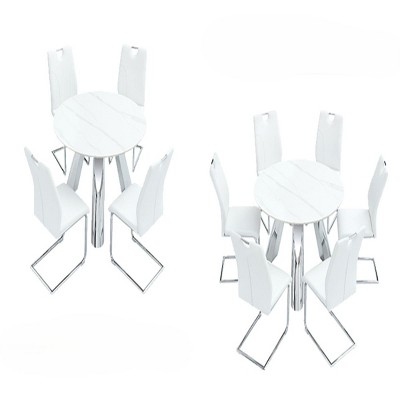 Infurnic Dining Sets Dining Table and Chair Set Mirror-polished Stainless Steel Base 4 Chairs Modern Luxury Round , Silver, 42"*42"*29.5"
