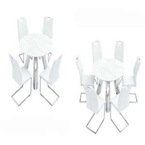 Infurnic Dining Sets Dining Table and Chair Set Mirror-polished Stainless Steel Base 4 Chairs Modern Luxury Round , Silver, 42"*42"*29.5" - 1 of 4