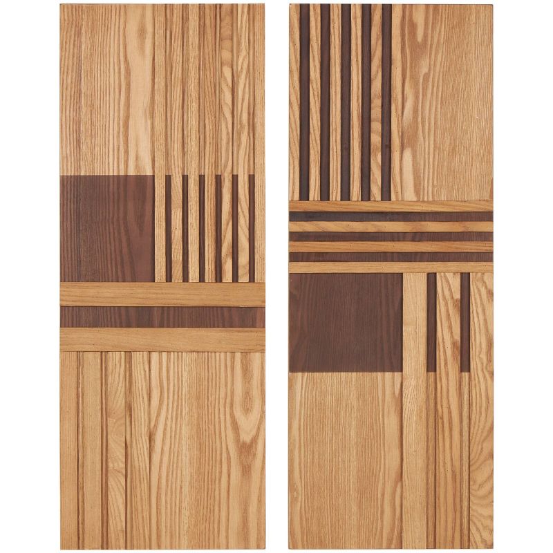 Set of 2 Wooden Geometric Handmade Carved Two-Toned Wall Decors Brown - Olivia & May, 1 of 9