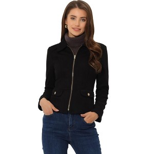 Allegra K Women's Faux Suede Short Zip Up Motorcycle Biker Coat - 1 of 4