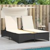 vidaXL Double Sun Lounger Canopy - Poly Rattan Outdoor Patio Recliner, Black with Cream Cushions - 2 of 4