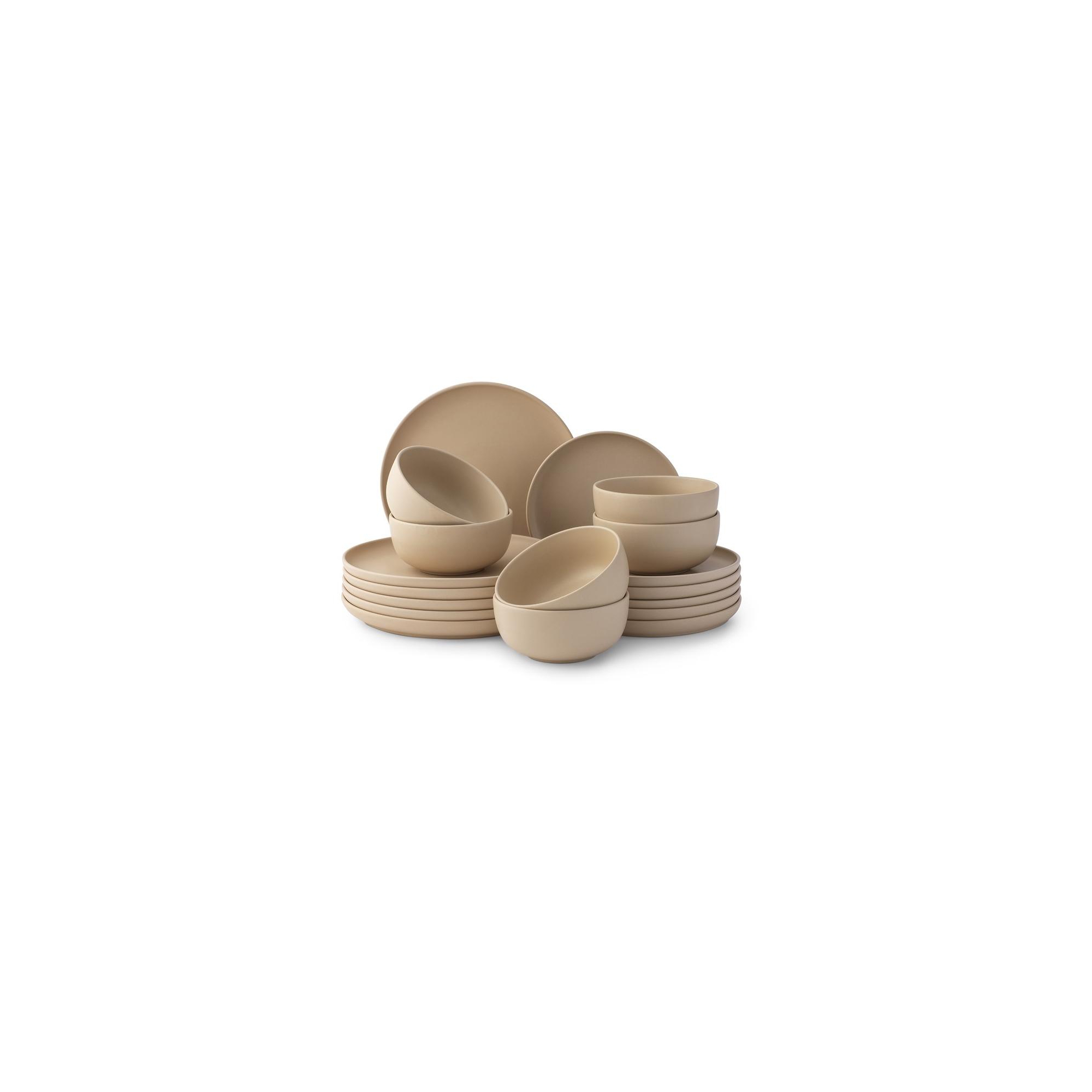 JoyJolt Mesa 18-Piece Stoneware Dinnerware Set – Matte Beige