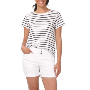 Rekucci Secret Figure Women's Slimming Pull-On Jean Shorts with Snap Waist and Pockets – Summer Casual - 1 of 4