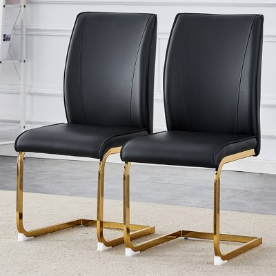 DOMETOUR PU High Resilience Dining Chair Set of 2 with Arched Metal Silver Leg Luxury Simple Arch Chair