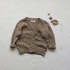 MyKids-USA Baby Crochet Kint Pattern Solid Color V-Neck Single Breasted Cardigan - 1 of 4