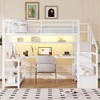 Full Size Metal Loft Bed with Wardrobe, Desk, LED Light, Charge Station, Reversible Staircase, Removable Fabric Pocket & Storage Shelves - ModernLuxe - 2 of 4